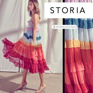 NEW ANTHROPOLOGIE Storia Multicolor Tiered Ruffle Dress SMALL